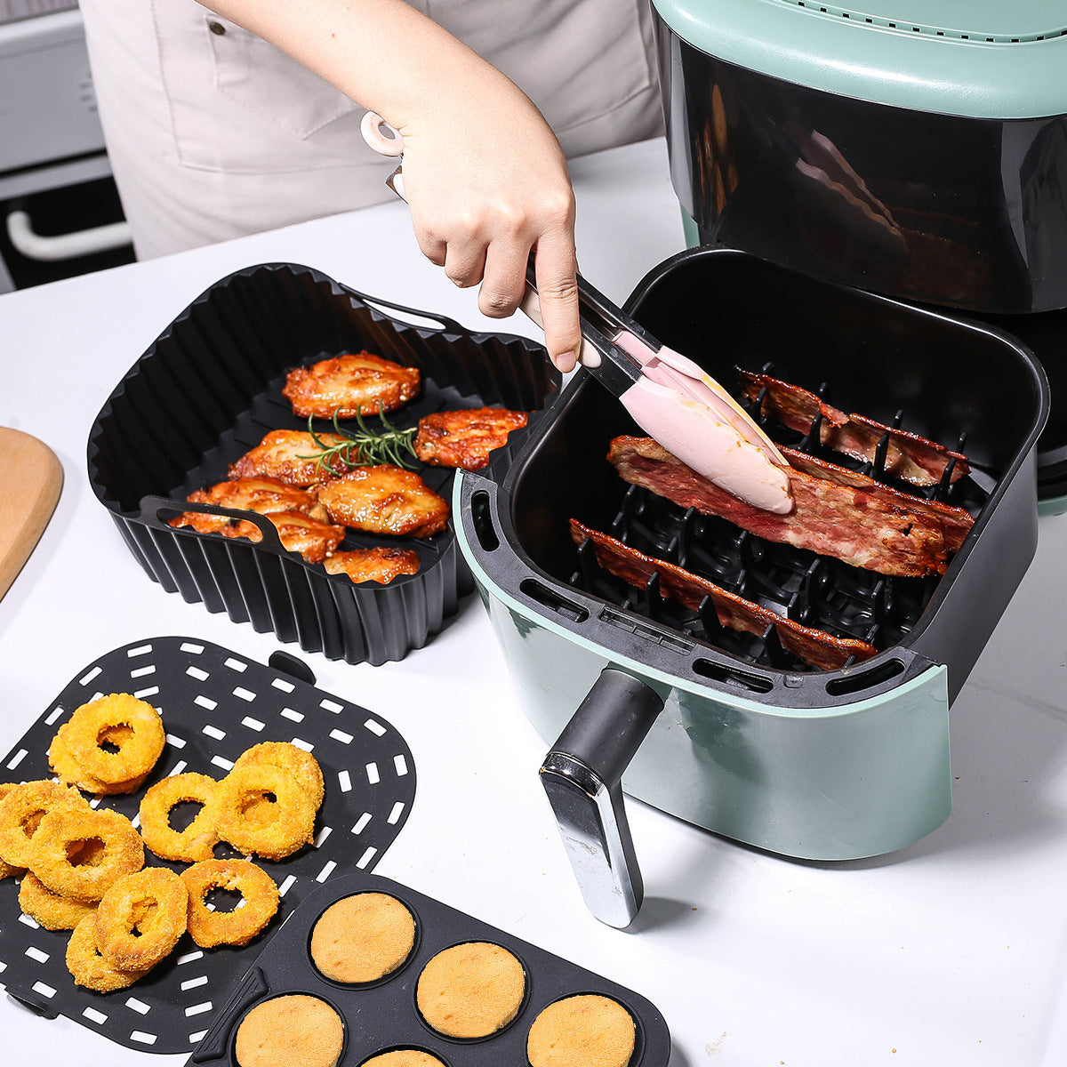 Household Kitchen Air Fryer Square Silicone Baking Tray Set