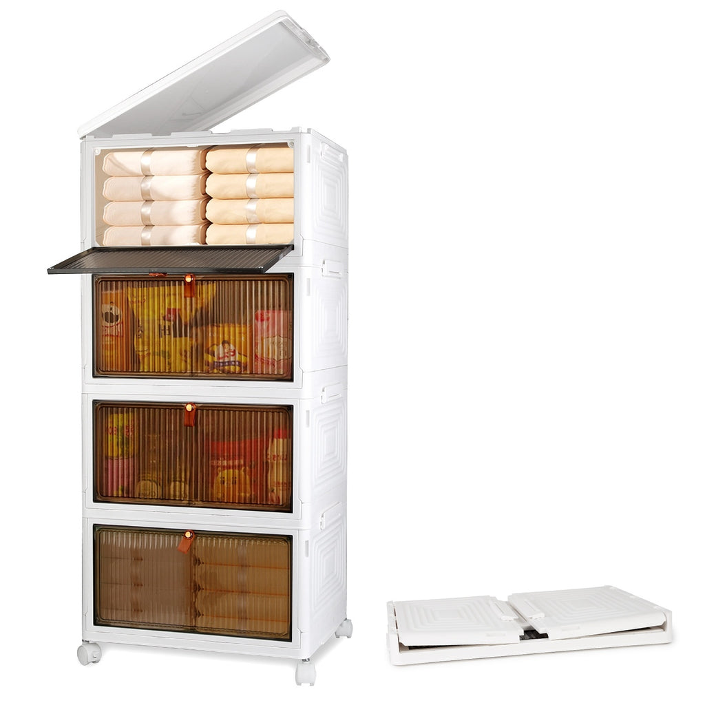 4Pc Foldable Storage Bins With Lid Front Magnetic Door Collapsible Stackable Closet Organizer Containers With 4Pcs 360 Degree Rotatable Wheels.