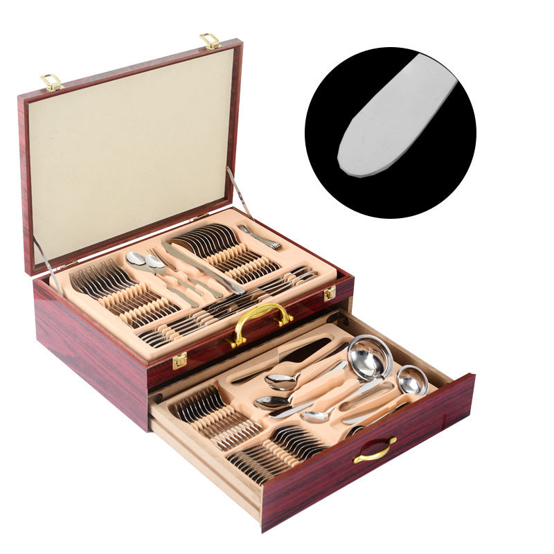 Tableware Suit Stainless Steel Knife, Fork And Spoon 72-piece Set Wooden Box