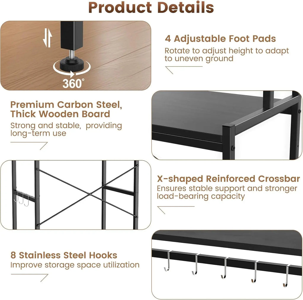 Mini Fridge Stand with Storage, 2-Tier Kitchen Microwave Stand with Storage Mini Fridge Shelf Height Adjustable Bakers Rack