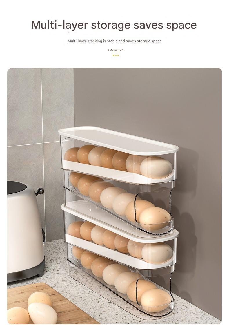 Home Use Slide-Out Egg Tray Refrigerator Side Door Automatic Egg Dispenser Kitchen Countertop Egg Storage Container With Anti-Break Design.