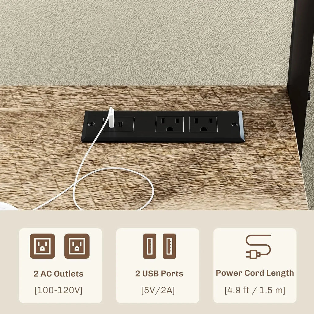 Kitchen Bakers Rack with Power Outlet, Coffee Bar Cabinet with Storage Shelves, Microwave Stand with Louvred Door Cabinets, Gra