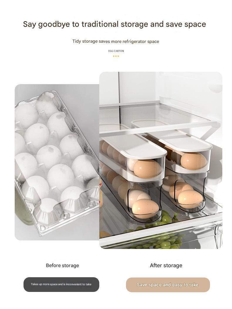 Home Use Slide-Out Egg Tray Refrigerator Side Door Automatic Egg Dispenser Kitchen Countertop Egg Storage Container With Anti-Break Design.