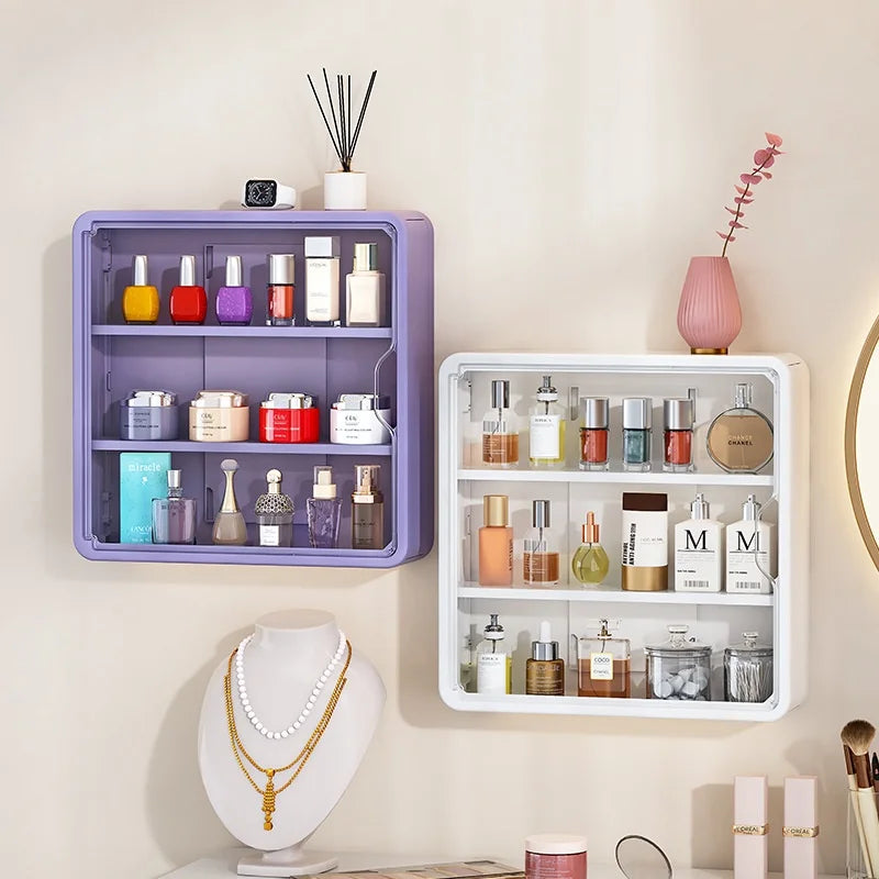 Wall Mounted Bathroom Storage Box Home Kitchen Organizer Waterproof Large Capacity Makeup Skincare Perfume Cream Jewelry Holder