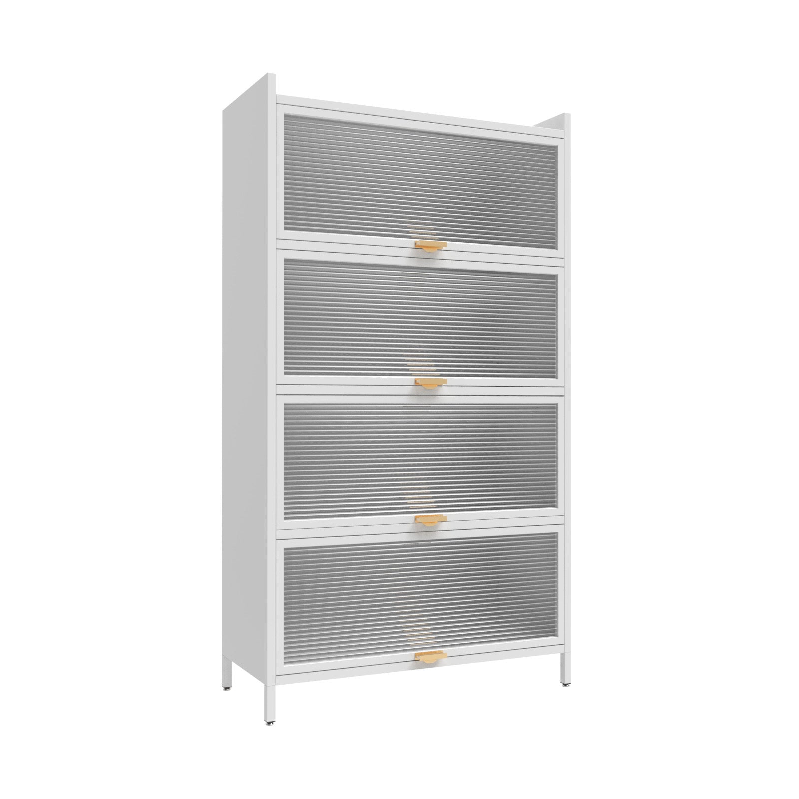 Metal Standing Storage Cabinet, 4 Level Storage With Fluted Flip Doors, Suit For Kitchen, Living Room, Bedroom, Bathroom