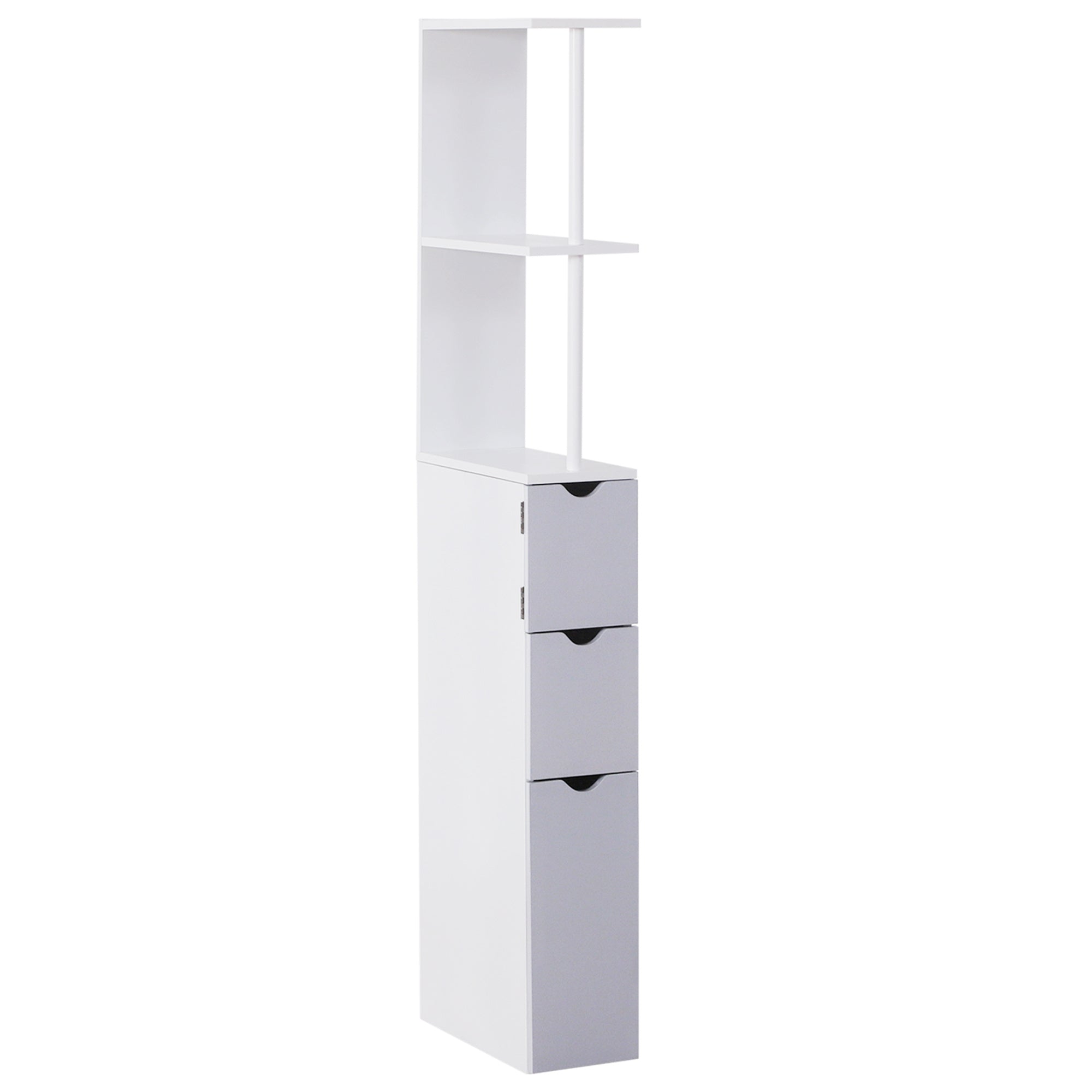55  Tall Bathroom Cabinets, Narrow Storage Cabinet Freestanding Linen Tower With 2 Tier Shelf And Drawers, White