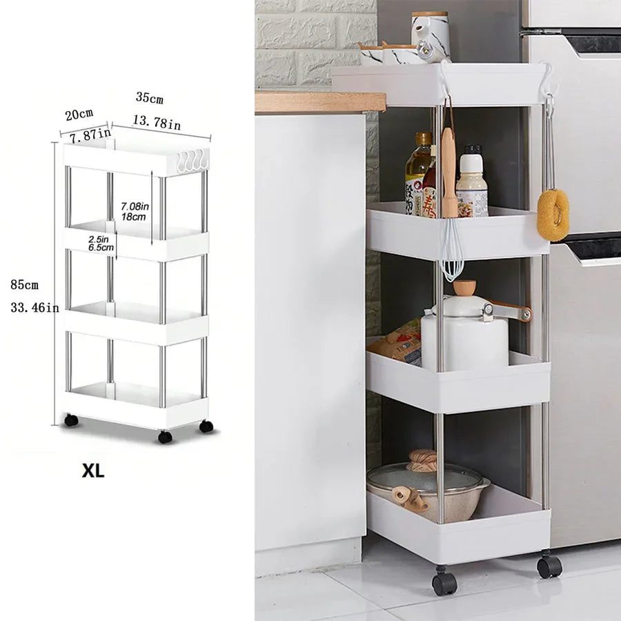 1pc Kitchen Bathroom Storage Rack 3/4 Tier Rolling Cart Storage Shelf Movable Gap Slim Slide Organizer Shelf Livingroom Rack