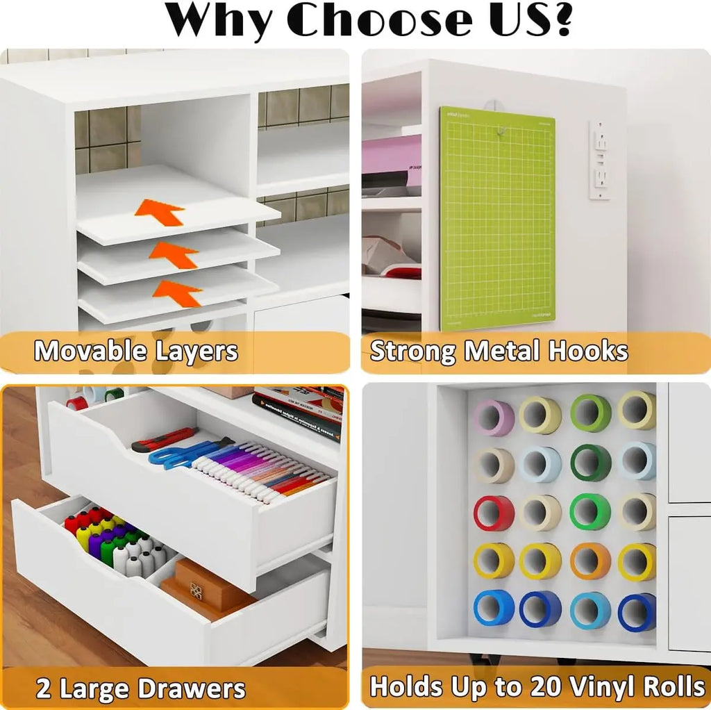 Craft Organization and Storage Cart Compatible with Cricut Machines, Rolling Craft Table Organizer with Charge,Free Shipping