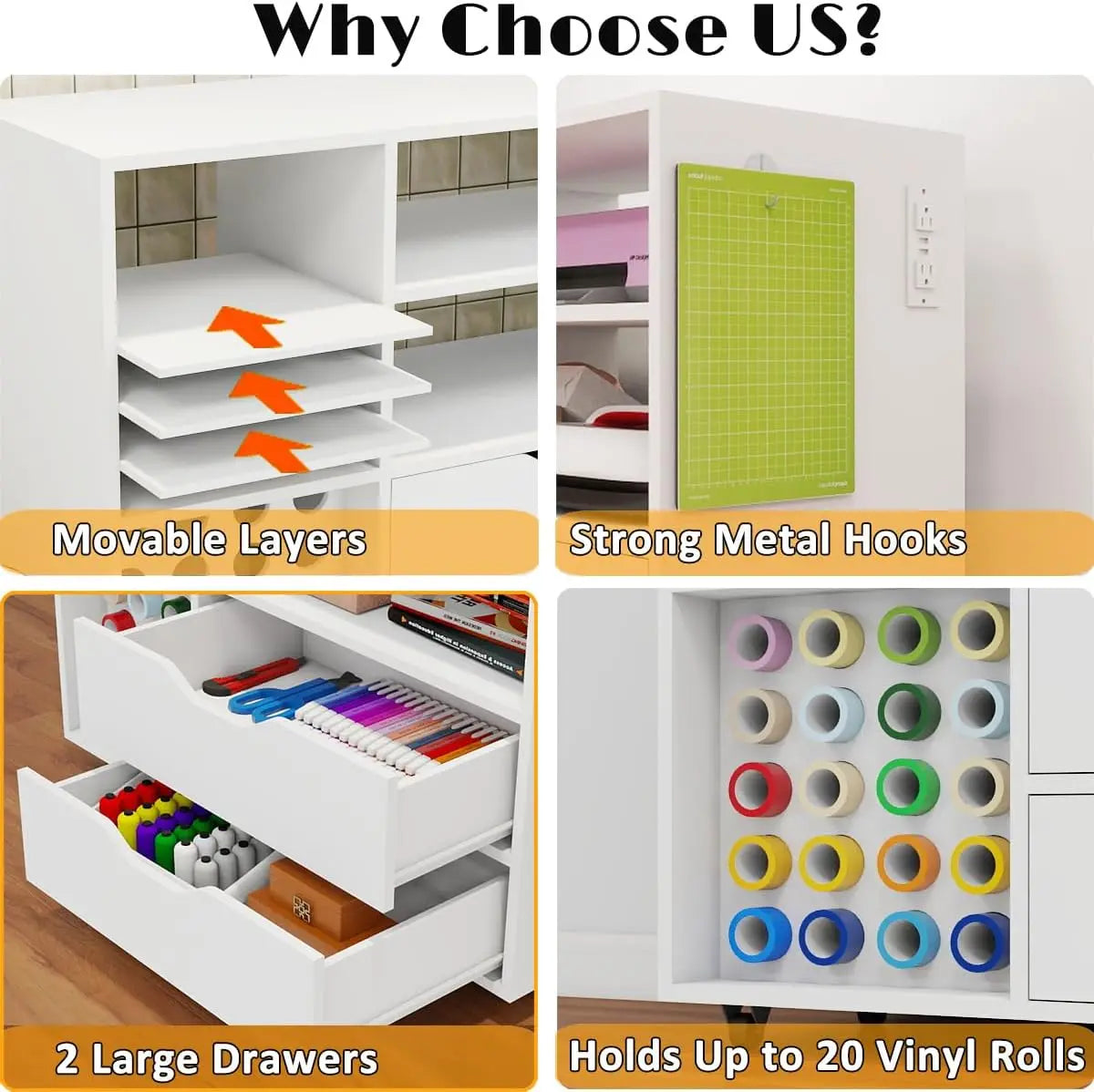 Craft Organization and Storage Cart Compatible with Cricut Machines, Rolling Craft Table Organizer with Charge,Free Shipping