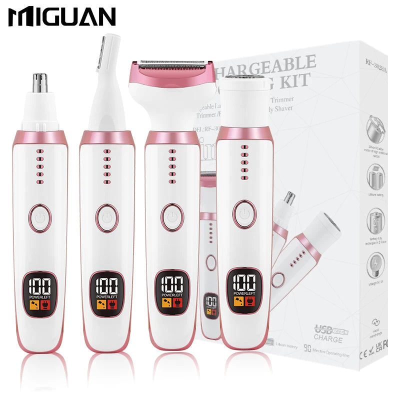 4-in-1 Multifunctional Electric Women's Grooming Kit | Body Shaver, Eyebrow Trimmer, Nose Hair Clipper | Detachable Interchangea