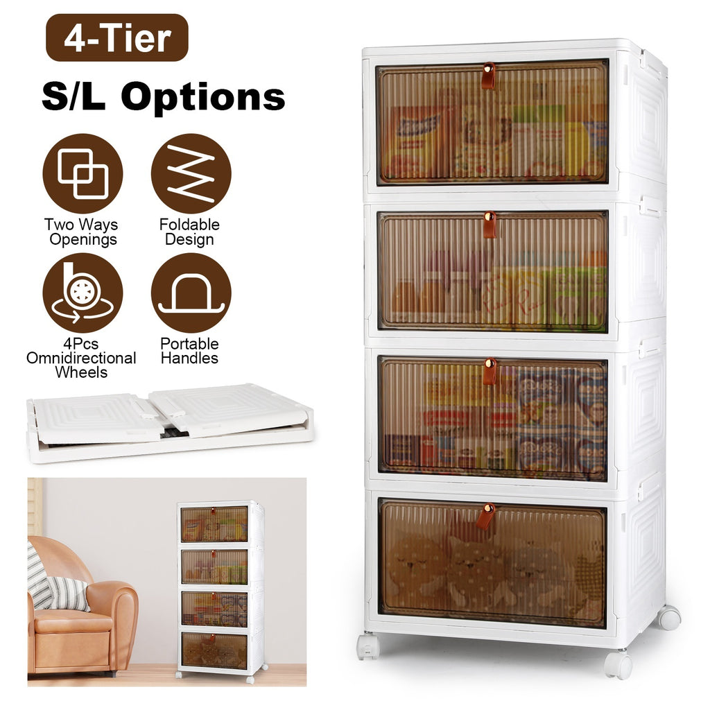 4Pc Foldable Storage Bins With Lid Front Magnetic Door Collapsible Stackable Closet Organizer Containers With 4Pcs 360 Degree Rotatable Wheels.