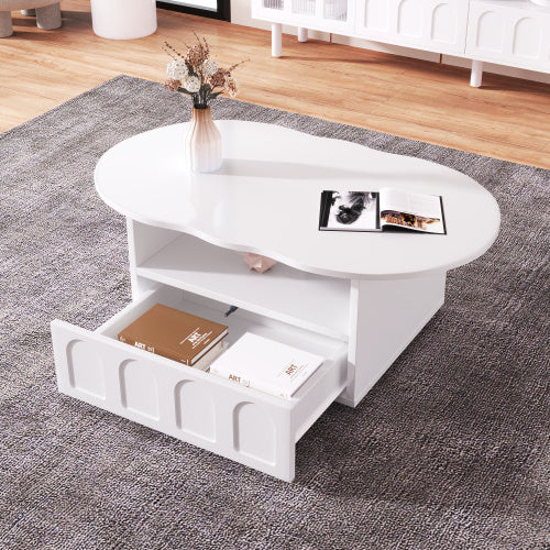 Coffee Table, Cloud-Shaped Coffee Table With Drawer And Storage Compartments