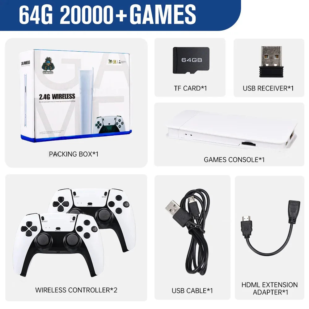 4K Game Stick TV Video Game Console 128G Built-in 30000 Games Retro Handheld Game Player With Wireless Gamepad Controller