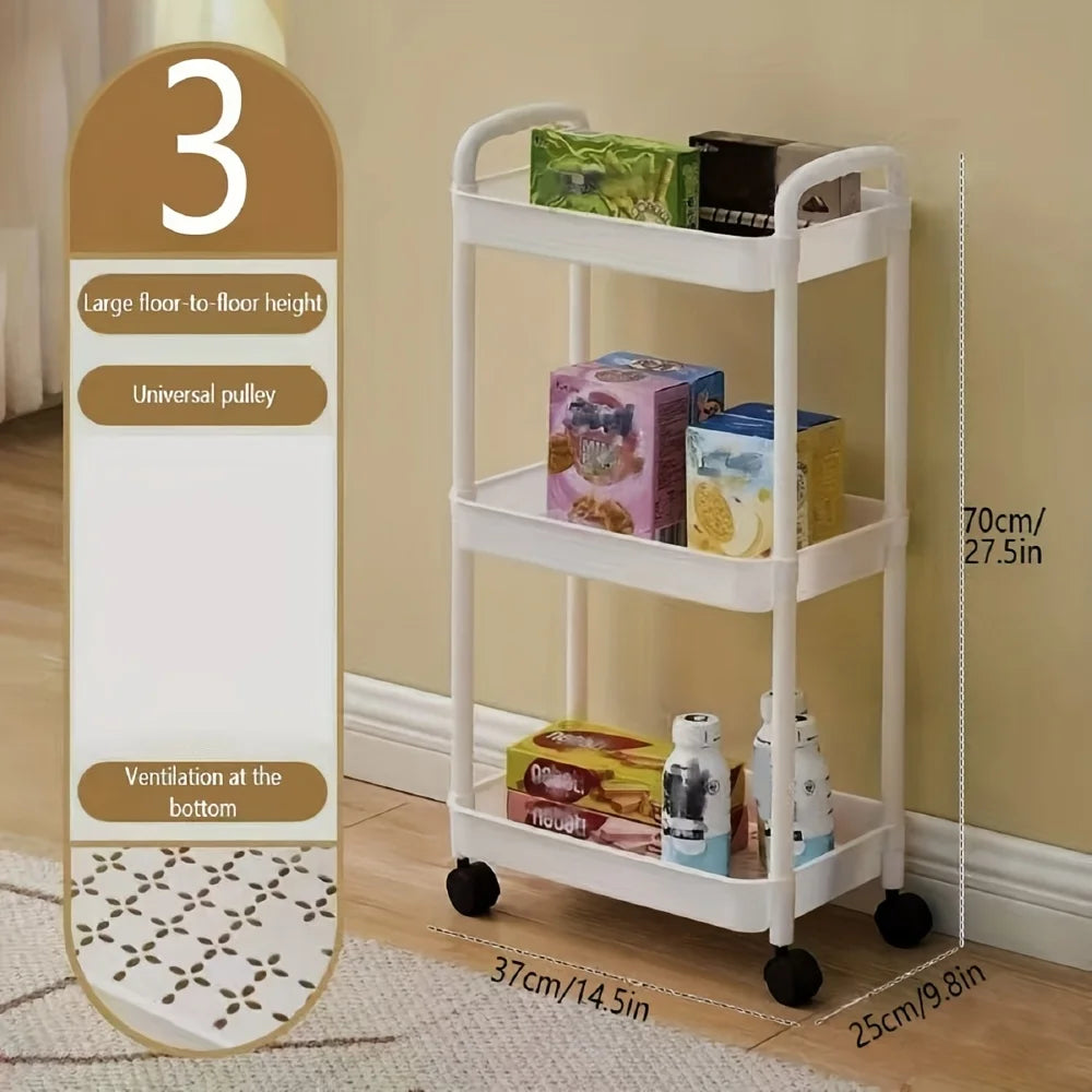 2025 Multifunctional Three-Layer Practical Rolling Cart with Reinforced Handle for Kitchen Bathroom Craft Room Nursery