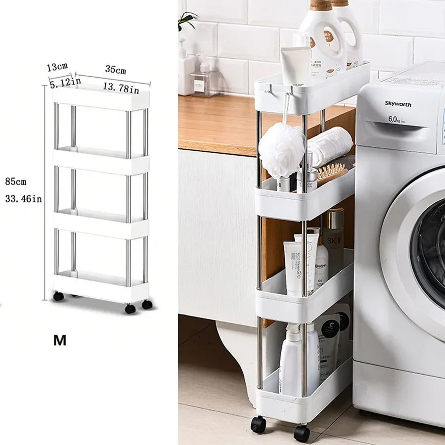 1pc Kitchen Bathroom Storage Rack 3/4 Tier Rolling Cart Storage Shelf Movable Gap Slim Slide Organizer Shelf Livingroom Rack