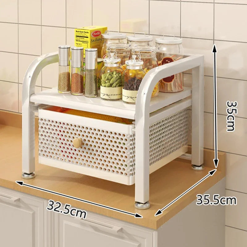 Kitchen Trolley Cart with Wheels with Basket Multi-Layer Hand Pull-Out Layered Racks Drawer Vegetable Fruit Snack Storage Shelf