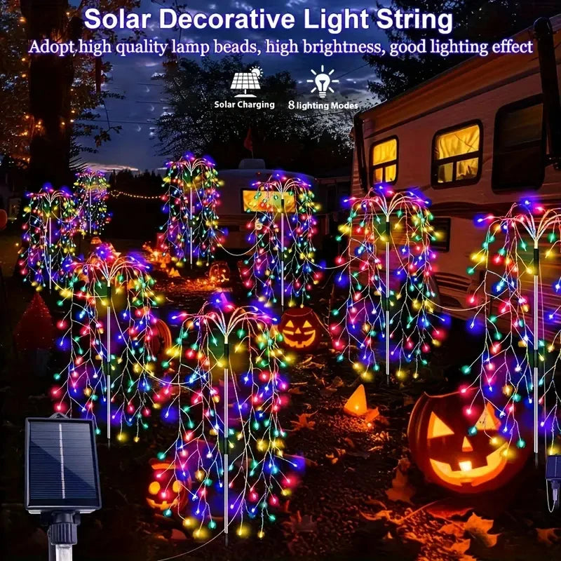 4Pcs Solar Powered Fireworks Lights 8 Lighting Modes Outdoor Garden Decoration Fairy Lights for Camping Wedding Yard Christmas