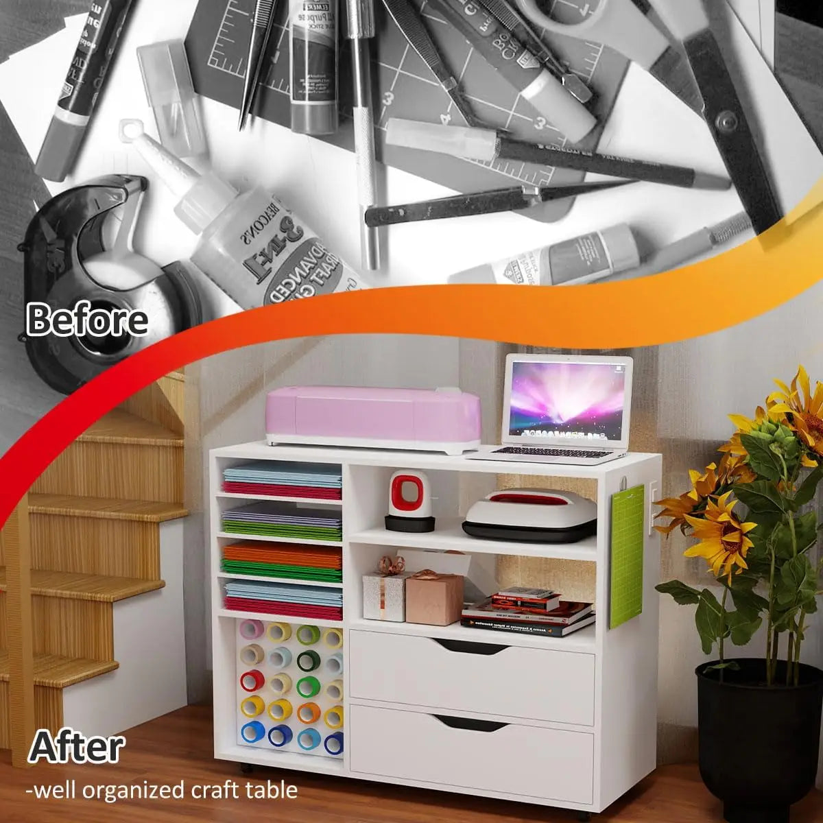 Craft Organization and Storage Cart Compatible with Cricut Machines, Rolling Craft Table Organizer with Charge,Free Shipping