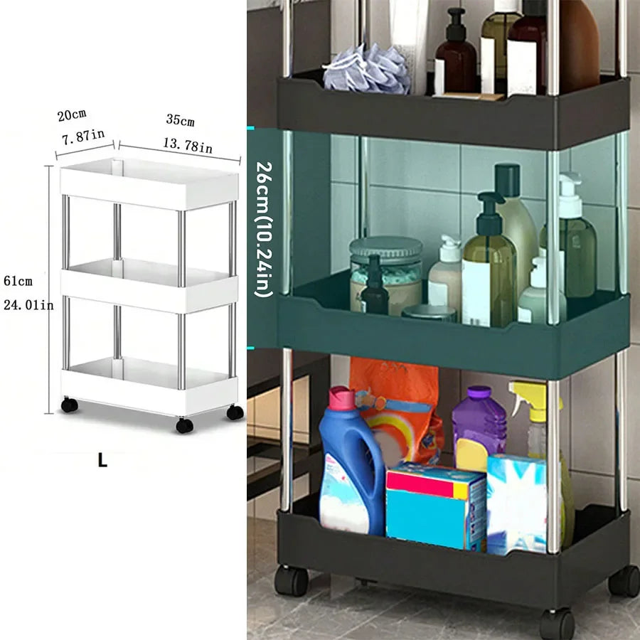 1pc Kitchen Bathroom Storage Rack 3/4 Tier Rolling Cart Storage Shelf Movable Gap Slim Slide Organizer Shelf Livingroom Rack