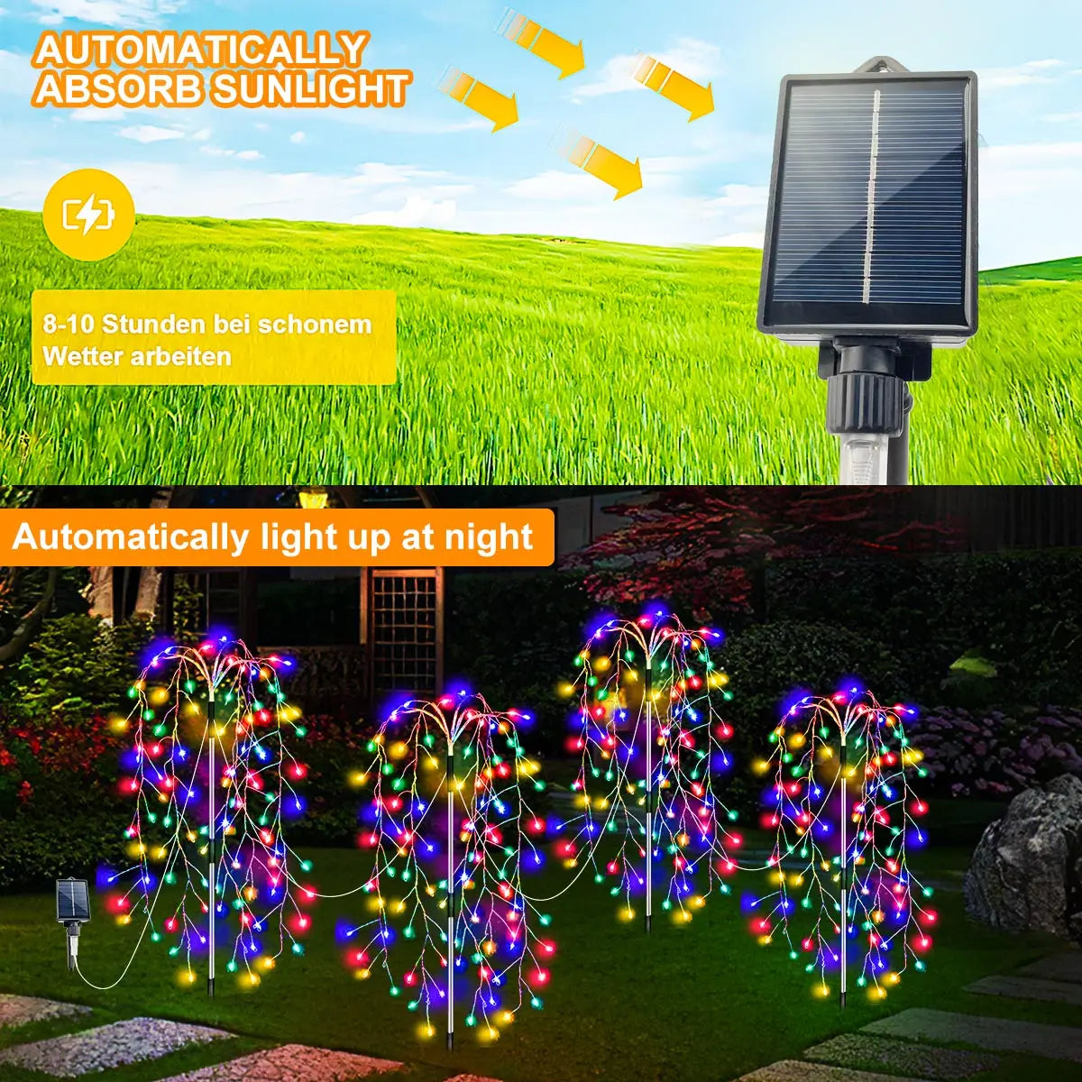 4Pcs Solar Powered Fireworks Lights 8 Lighting Modes Outdoor Garden Decoration Fairy Lights for Camping Wedding Yard Christmas