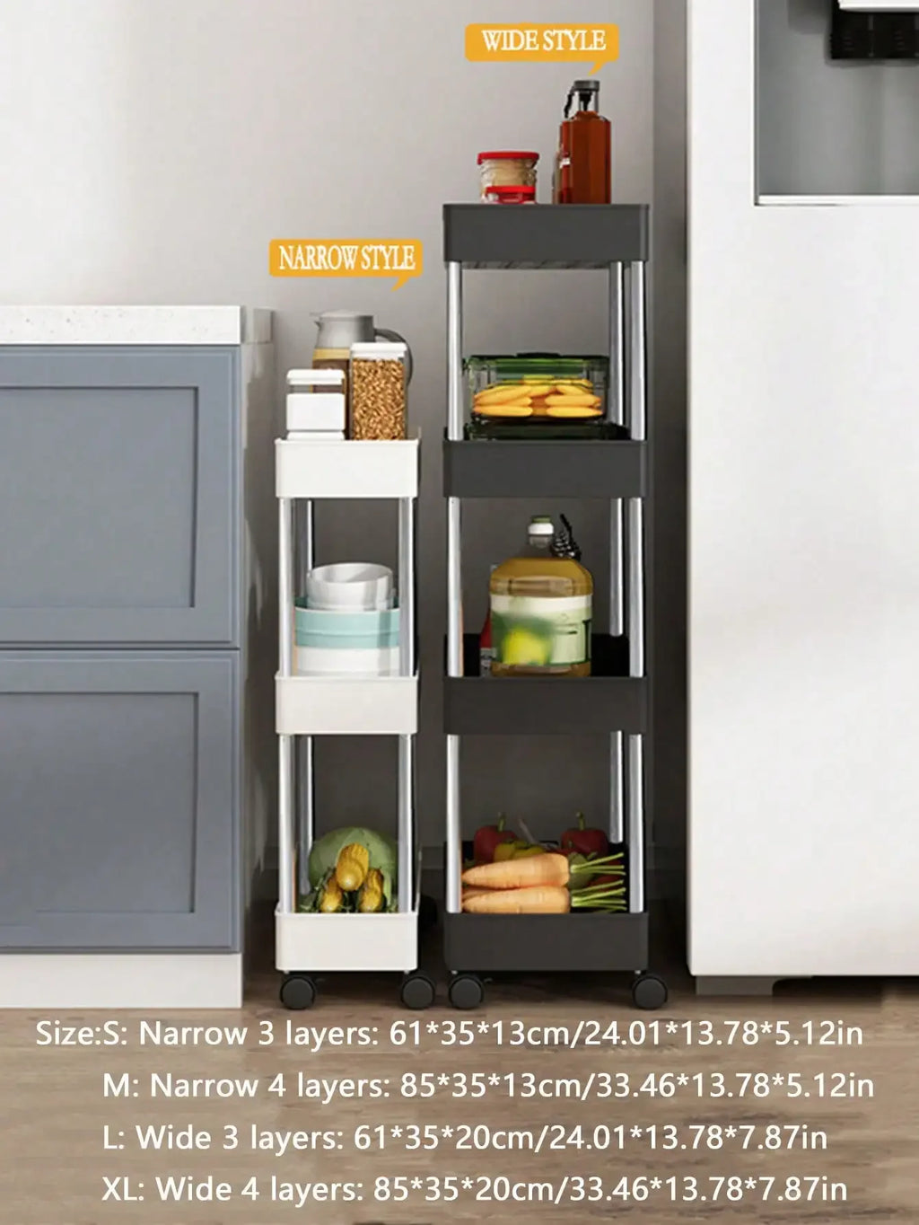 1pc Kitchen Bathroom Storage Rack 3/4 Tier Rolling Cart Storage Shelf Movable Gap Slim Slide Organizer Shelf Livingroom Rack