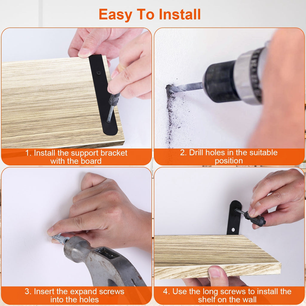 6 Sets Floating Shelves 15.74x5.74Inch Wall Mounted Shelves Wood Storage Shelves Metal Bracket Hanging Display Shelf Wall Organizer For Living Room Bathroom Kitchen Decor