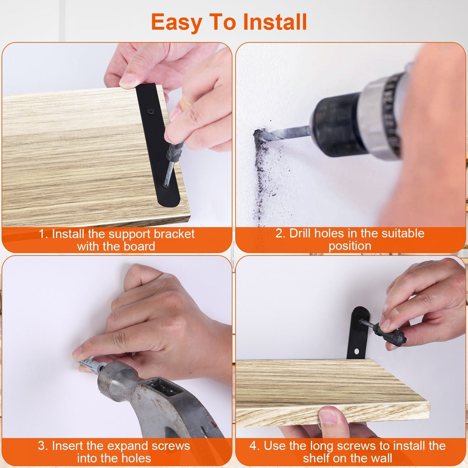 6 Sets Floating Shelves 15.74x5.74Inch Wall Mounted Shelves Wood Storage Shelves Metal Bracket Hanging Display Shelf Wall Organizer For Living Room Bathroom Kitchen Decor