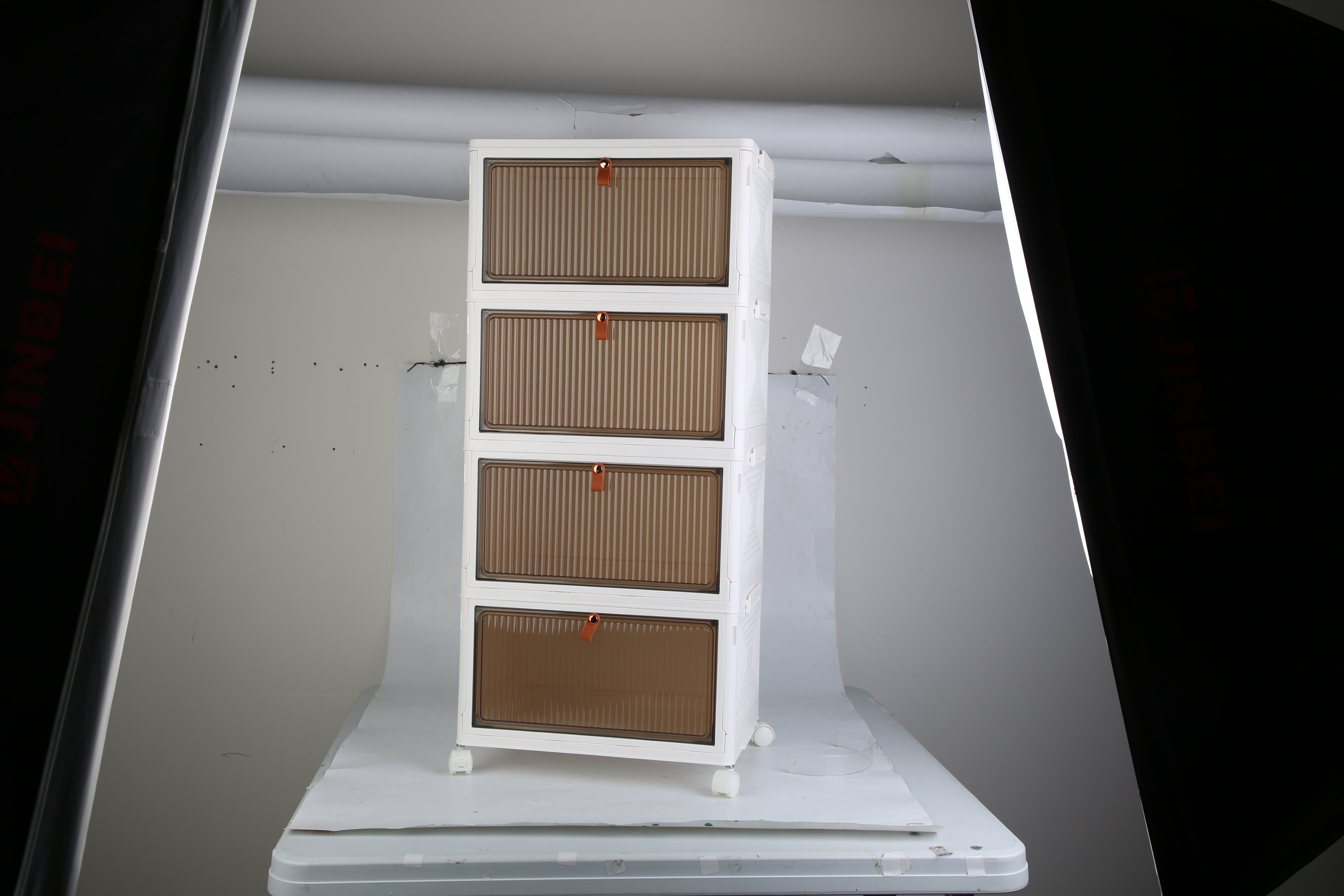 4Pc Foldable Storage Bins With Lid Front Magnetic Door Collapsible Stackable Closet Organizer Containers With 4Pcs 360 Degree Rotatable Wheels.