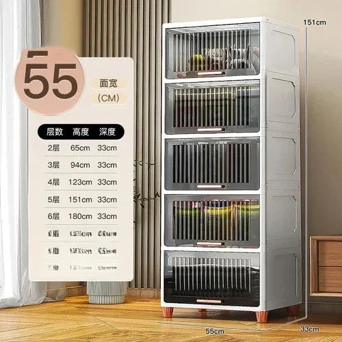 Advanced modern plastic kitchen cabinets, clamshell storage cabinets, home furniture, floor racks, multi-layer storage cabinets