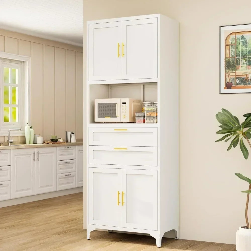 75” Tall Kitchen Pantry Storage Cabinet, Metal Storage Cabinet with 2 Drawers and Adjustable Shelves