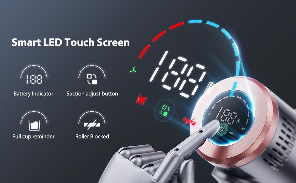 45KPa Strong Suction Power Wireless LED Touch Display 60 Minutes Of Battery Life Home Lightweight Handheld Pet Hair Vacuum Cleaner