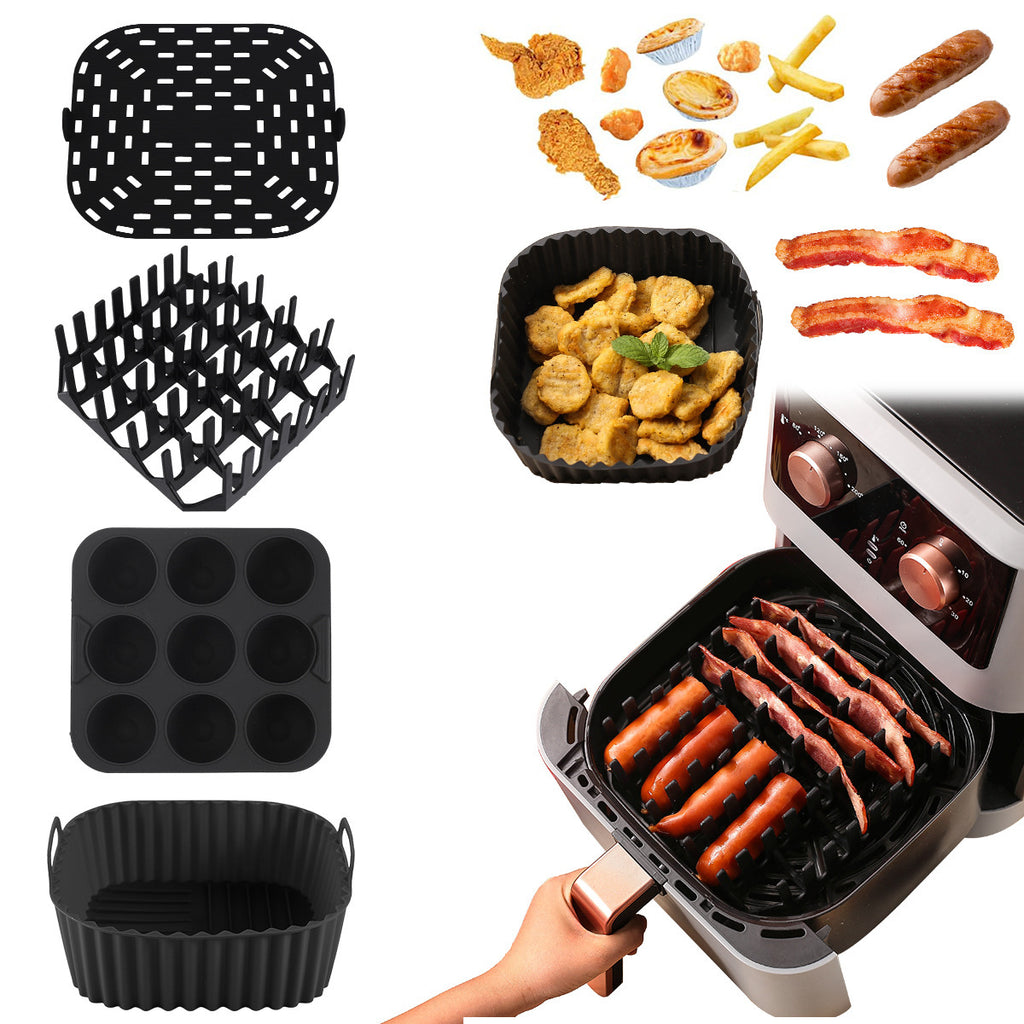 Household Kitchen Air Fryer Square Silicone Baking Tray Set