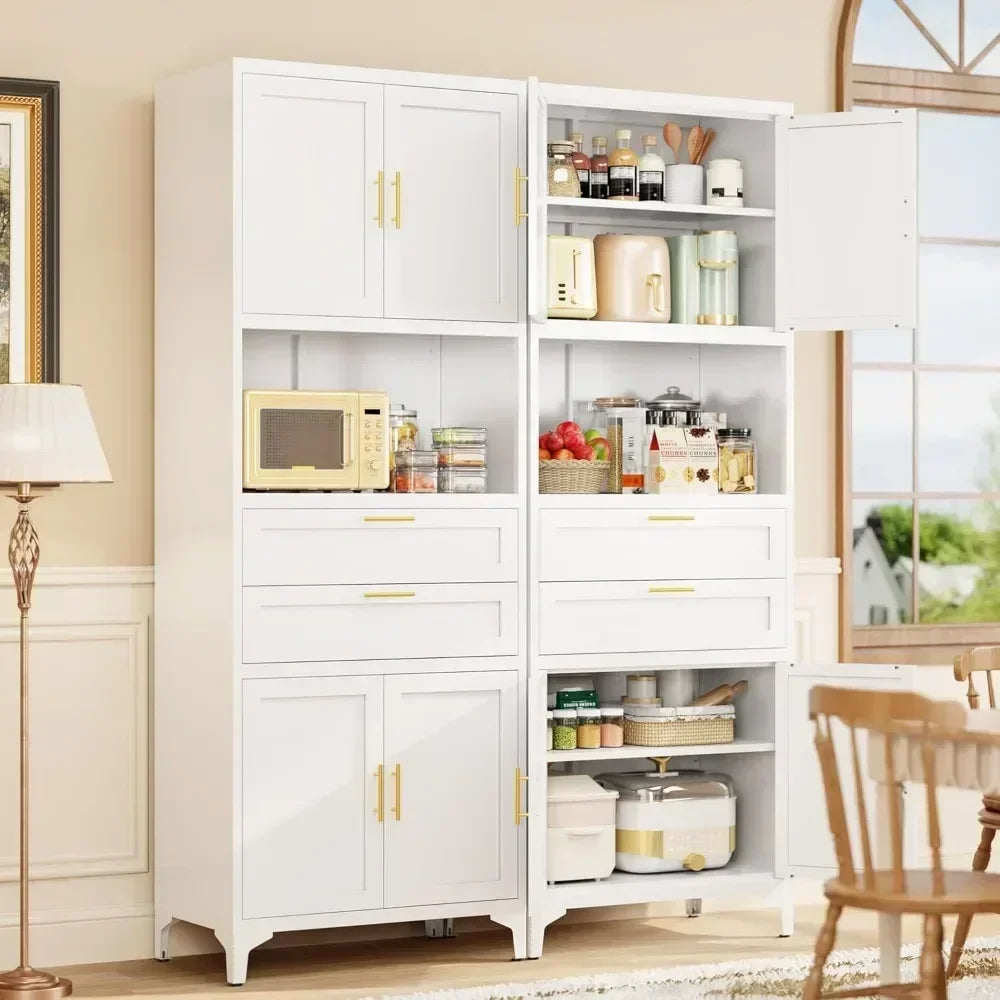 75” Tall Kitchen Pantry Storage Cabinet, Metal Storage Cabinet with 2 Drawers and Adjustable Shelves