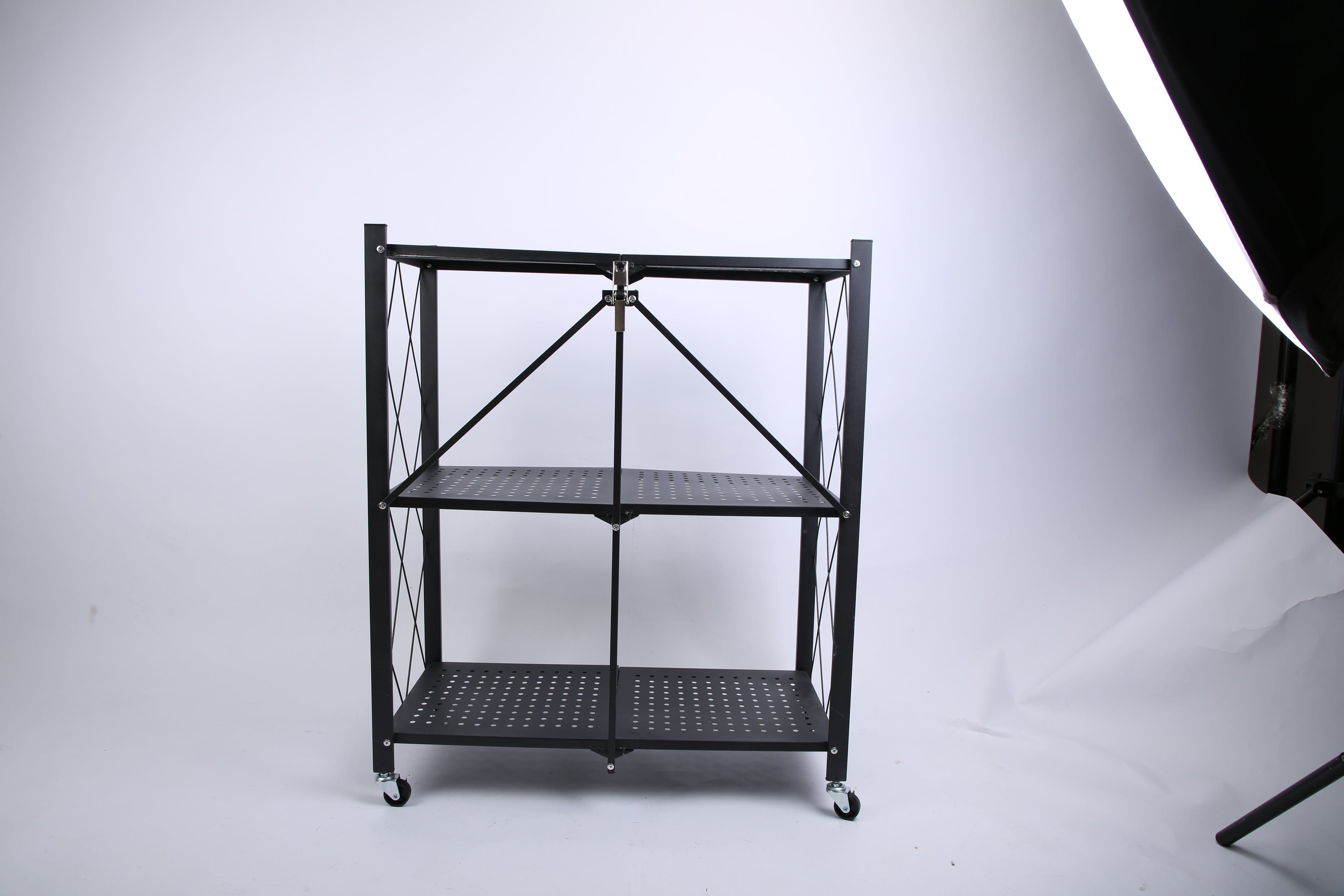 1Pc 3Tier Foldable Storage Shelf With Lockable Wheels No Assembly Rolling Utility Shelf Heavy Duty Collapsible Organizer Rack For Kitchen Living Room Basement Pantry Bedroom.