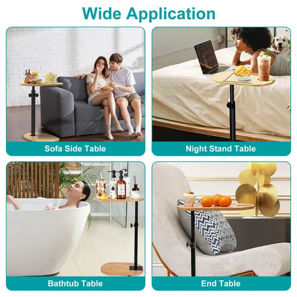 C-Shaped Bathtub Tray Table With Adjustable Height Rotatable Desktop Freestanding Bath Caddy Against Wall Couch Bed Sofa Side Table