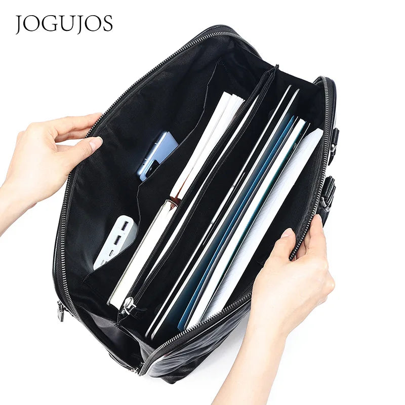 2025 New Genuine Leather Men's Handbags Cowhide Briefcase 14-15.6 Inch Laptop Bag Business Commute Shoulder Crossbody Bags