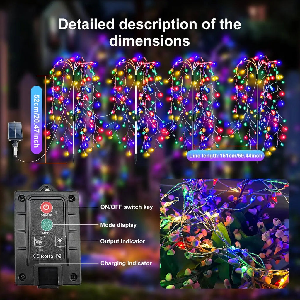 4Pcs Solar Powered Fireworks Lights 8 Lighting Modes Outdoor Garden Decoration Fairy Lights for Camping Wedding Yard Christmas