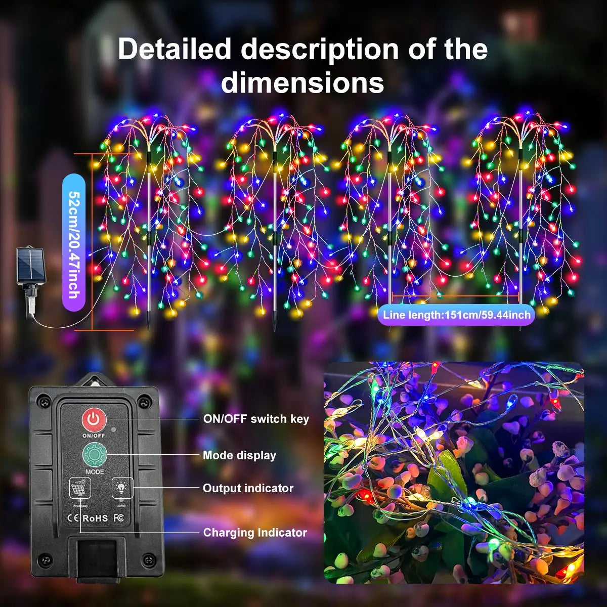4Pcs Solar Powered Fireworks Lights 8 Lighting Modes Outdoor Garden Decoration Fairy Lights for Camping Wedding Yard Christmas