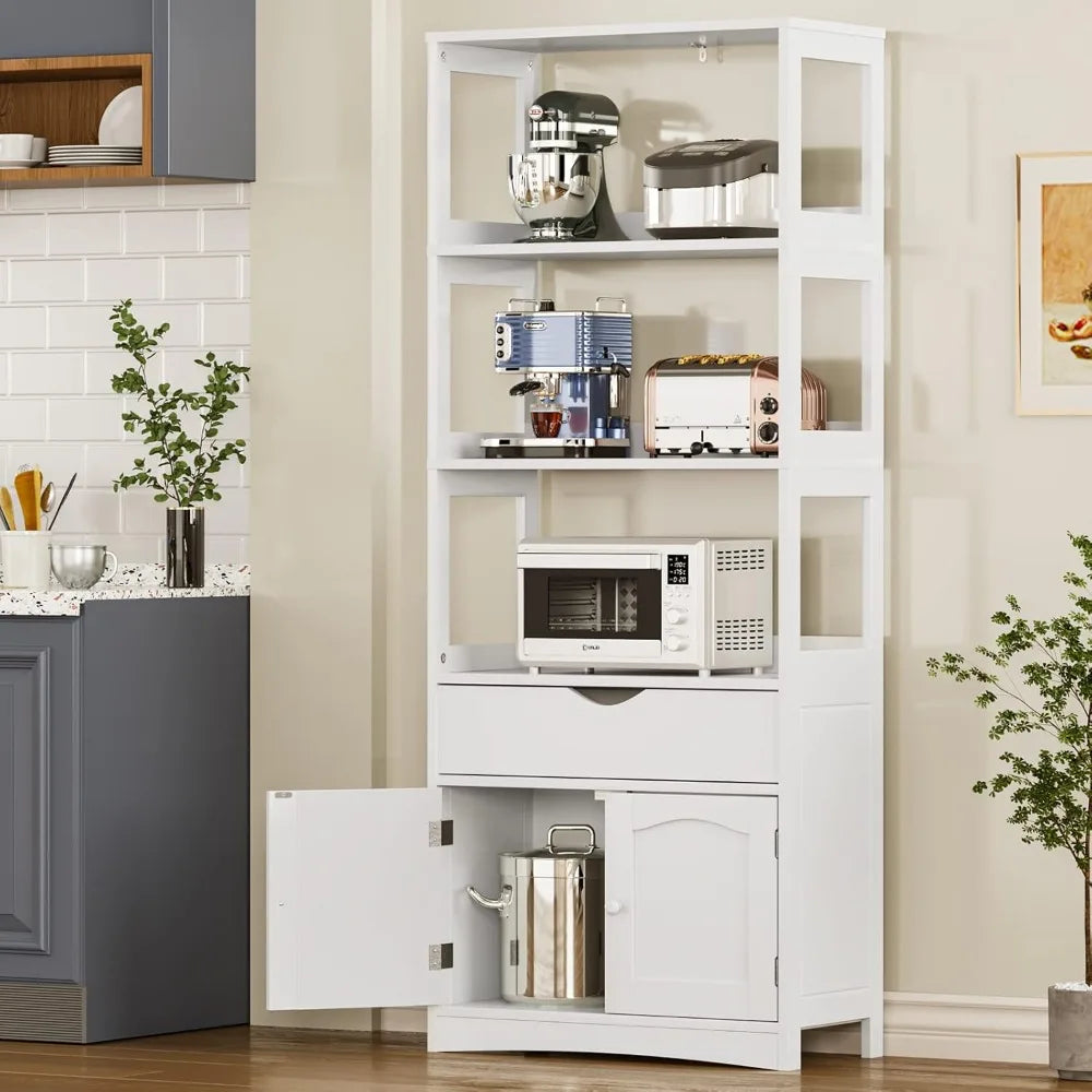 Tall Freestanding Kitchen Pantry Cabinet with Shelves and Drawers, 64 High Sideboard for Microwave Storage
