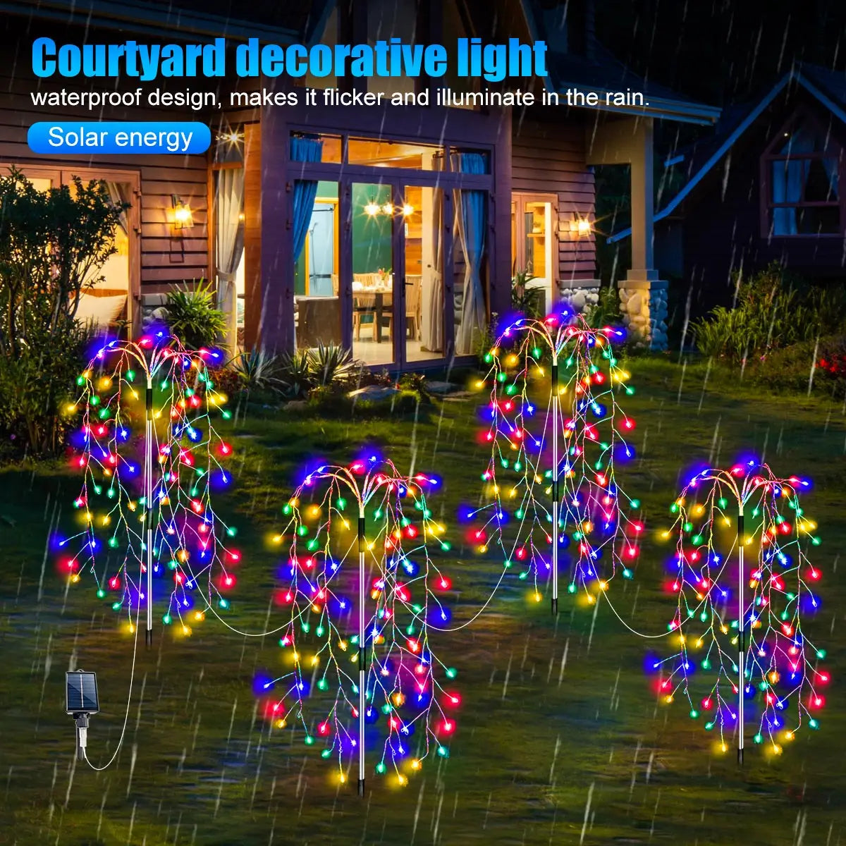 4Pcs Solar Powered Fireworks Lights 8 Lighting Modes Outdoor Garden Decoration Fairy Lights for Camping Wedding Yard Christmas