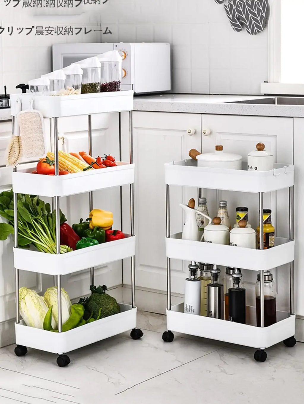1pc Kitchen Bathroom Storage Rack 3/4 Tier Rolling Cart Storage Shelf Movable Gap Slim Slide Organizer Shelf Livingroom Rack