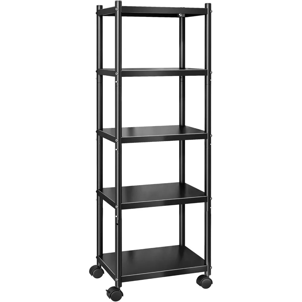 PXRACK 5-Tier Kitchen Storage Shelves, Adjustable Metal Shelves for Storage Pantry Shelves with Rolling Wheels, Storage Rack She
