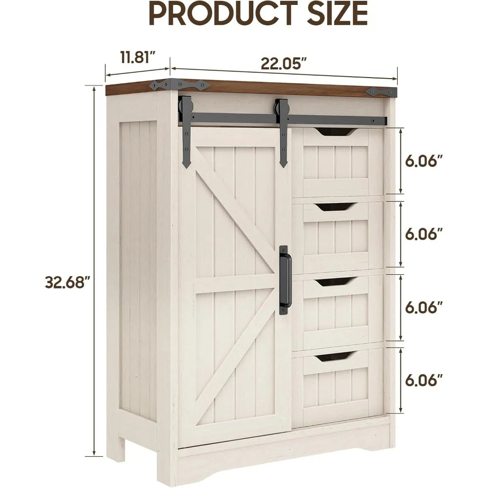 Farmhouse Bathroom Storage Cabinet, Bathroom Cabinet with 4 Drawers and Sliding Door, Farmhouse Floor Storage Organizer