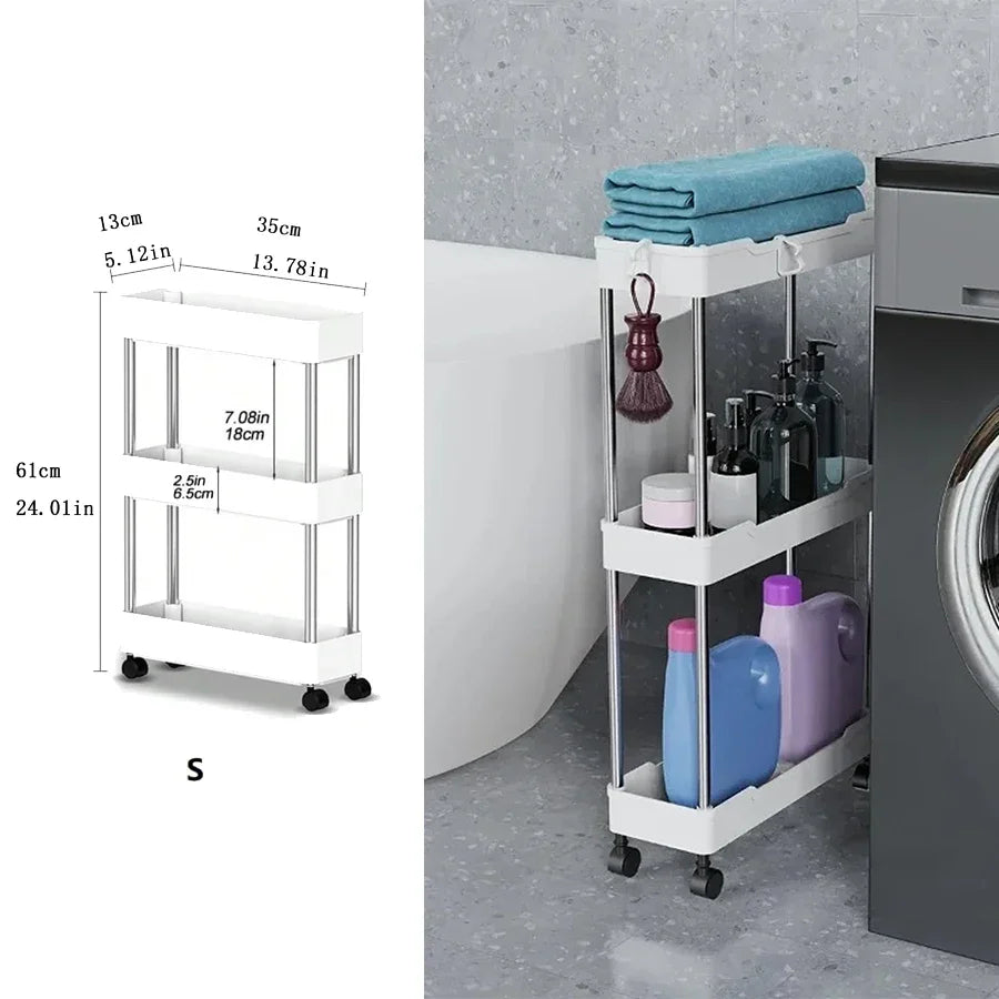 1pc Kitchen Bathroom Storage Rack 3/4 Tier Rolling Cart Storage Shelf Movable Gap Slim Slide Organizer Shelf Livingroom Rack