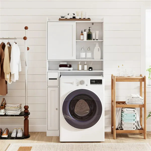 Over-The-Toilet Storage Cabinet  White- 1 Top Shelf  2 Enclosed Cabinets  Toilet Paper Holder,