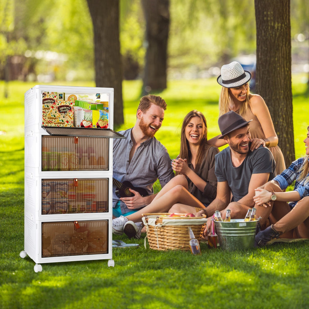 4Pc Foldable Storage Bins With Lid Front Magnetic Door Collapsible Stackable Closet Organizer Containers With 4Pcs 360 Degree Rotatable Wheels.