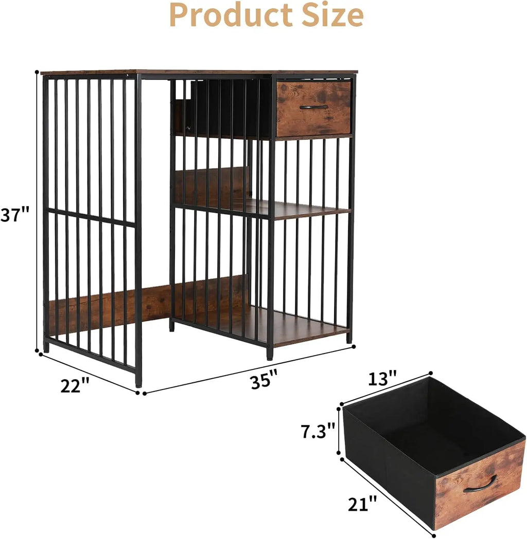 Mini Fridge Cabinet with Power Outlet, 3-Tier Industrial Style Kitchen Microwave Stand Baker Rack with Drawer, Utility Storage