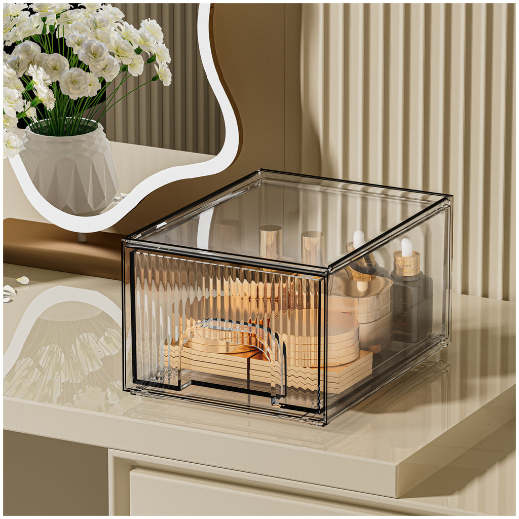 1, 2, 3, 4 Pack Clear Stackable Acrylic Drawers Cosmetic & Home Storage Organizer For Dresser, Vanity, Kitchen Cabinet, Pantry, Under Sink  Plastic Drawers For Makeup, Office Supplies & Small Items.