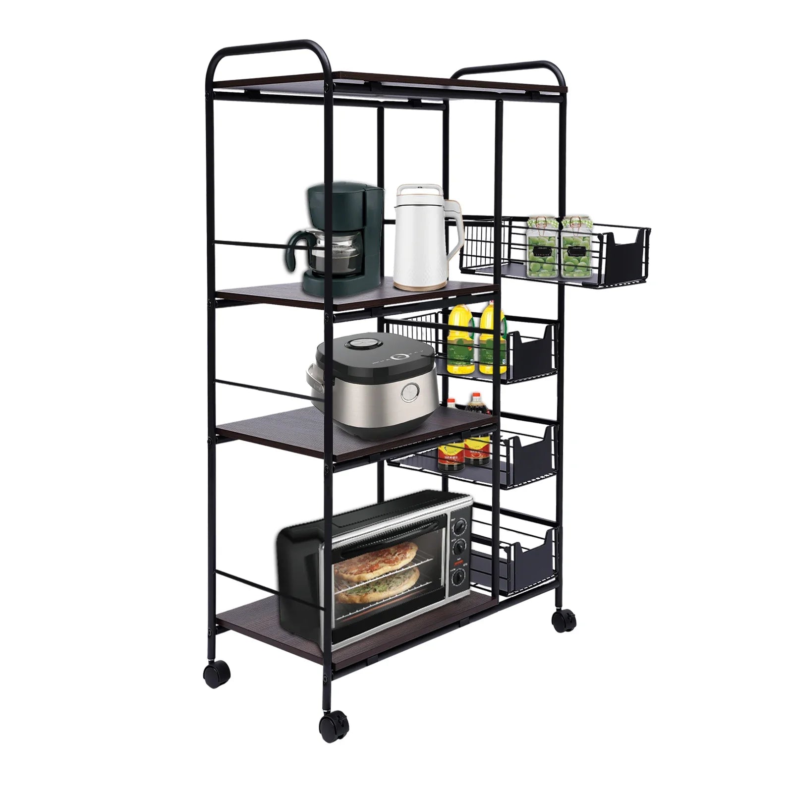 Kitchen Bakers Rack 4 Tier Utility Cart Storage Shelf Microwave Oven Stand Storage Cart Workstation Shelf