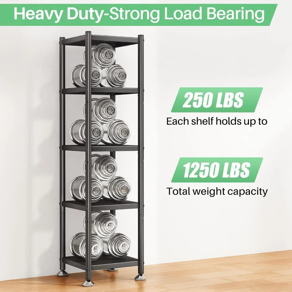 PXRACK 5-Tier Kitchen Storage Shelves, Adjustable Metal Shelves for Storage Pantry Shelves with Rolling Wheels, Storage Rack She